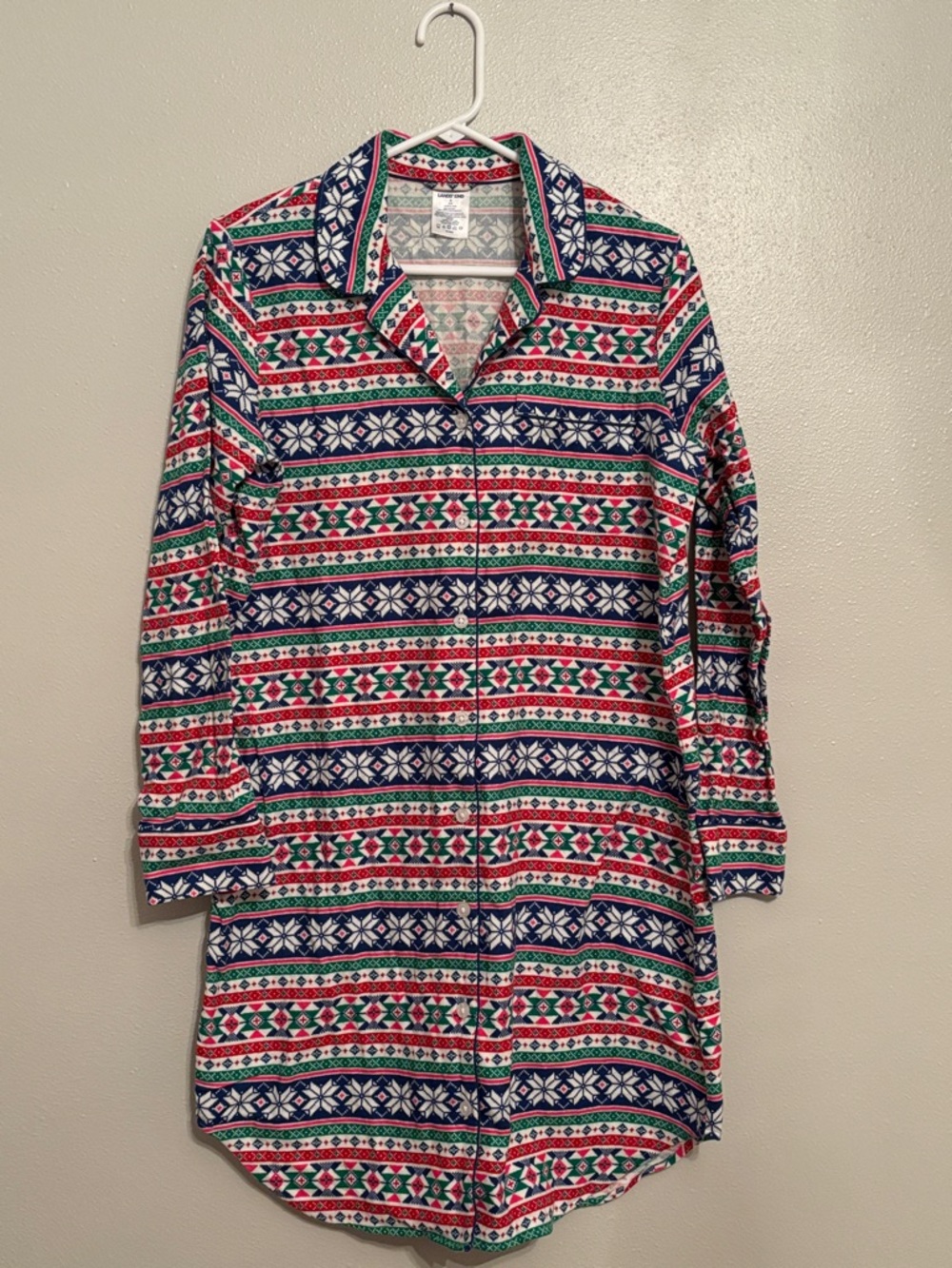 Lands' End Women's‎ Holiday Fair Isle Nightshirt in Red, Green & Navy size Small